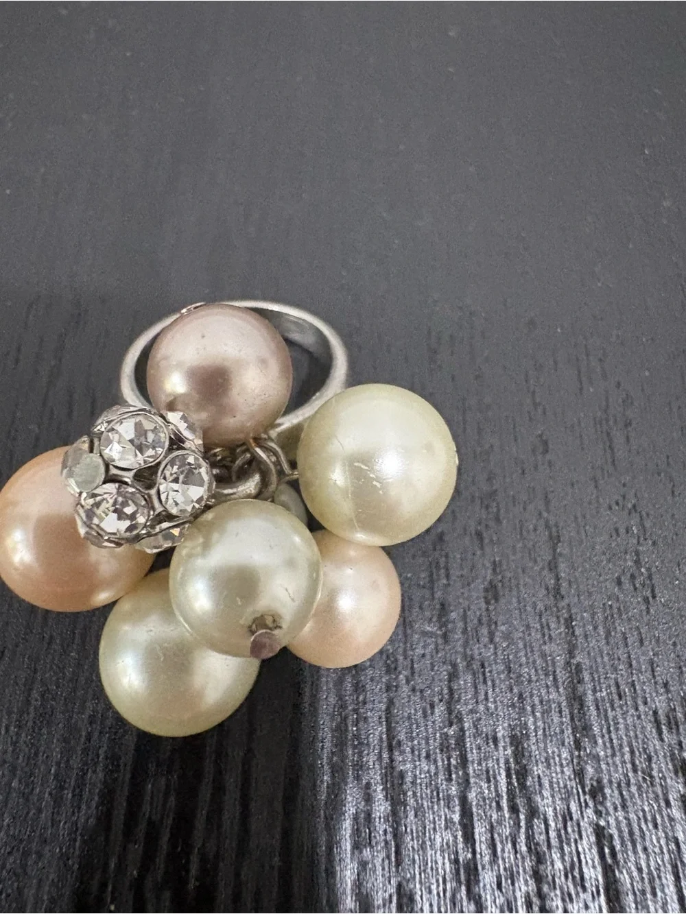 Cluster Pearl and Crystal Statement Ring - Multi-Color (size 7-8)